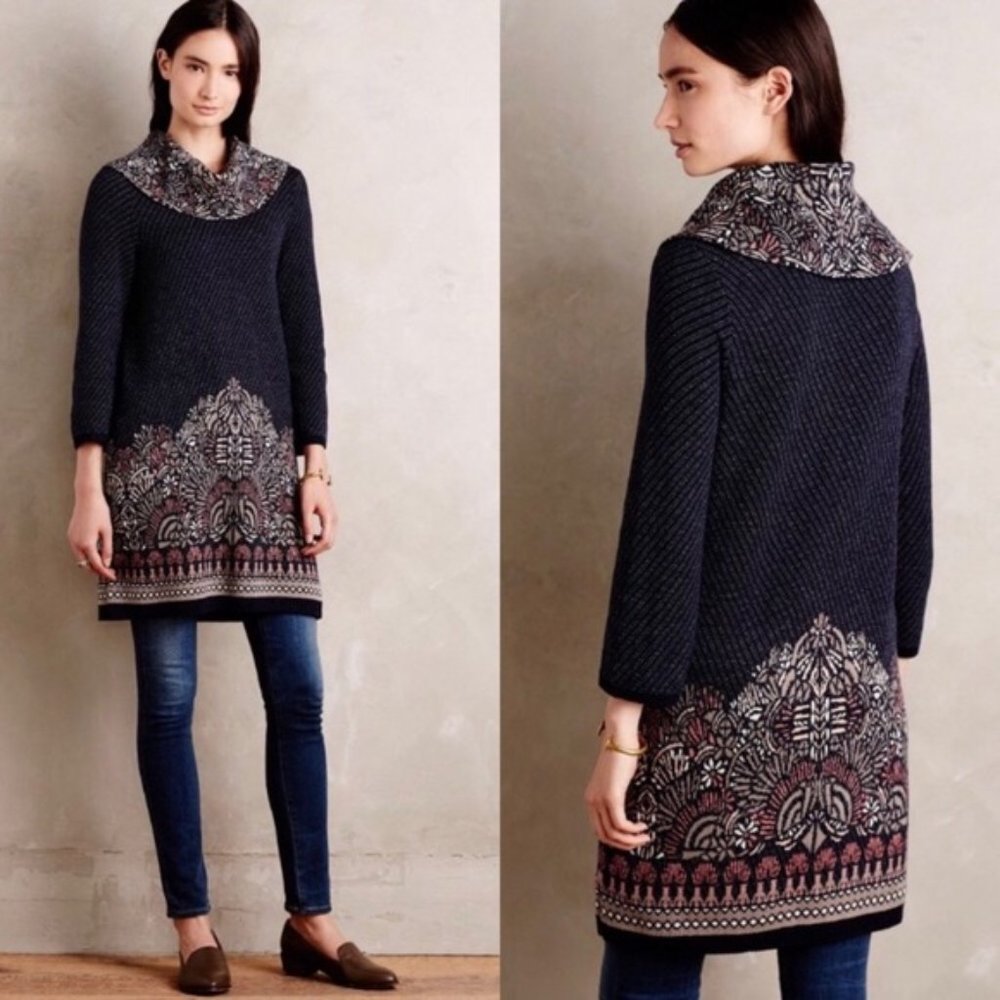 Anthroplogie Moth Imperial Garden Tunic Sweater Small Retro 2010s Cotton Wool
